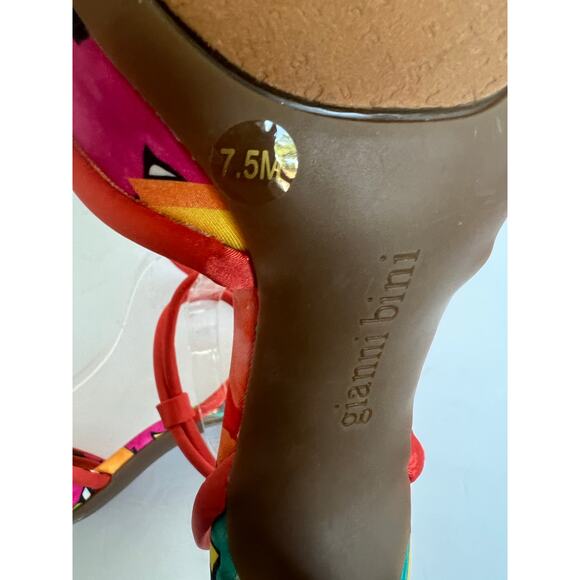 NWT Gianni Bini Floral Print High Heel Pointy Toe Bow Ankle Wrap Sandals Sz 7.5 - Picture 9 of 9